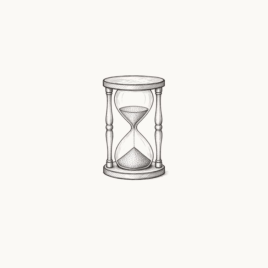Pen sketch of an hourglass half run through